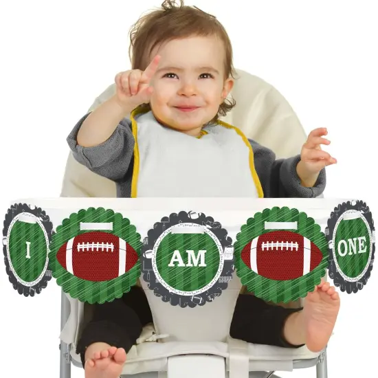 Big Dot of Happiness End Zone - Football 1st Birthday Highchair Decor - I Am One - First Birthday High Chair Banner {1}