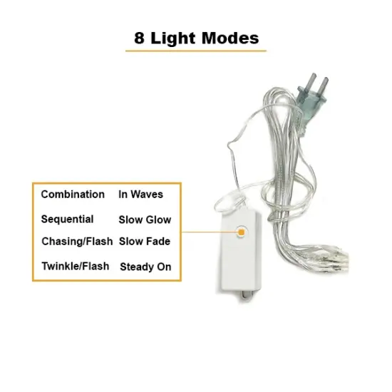 Perfect Holiday 300 LED Curtain Lights Plug In With 8 Light Modes - Copper Wire Warm white {8}