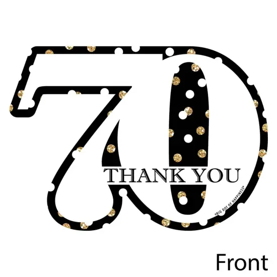 Big Dot of Happiness Adult 70th Birthday - Gold - Shaped Thank You Cards - Birthday Party Thank You Note Cards with Envelopes - Set of 12 {4}