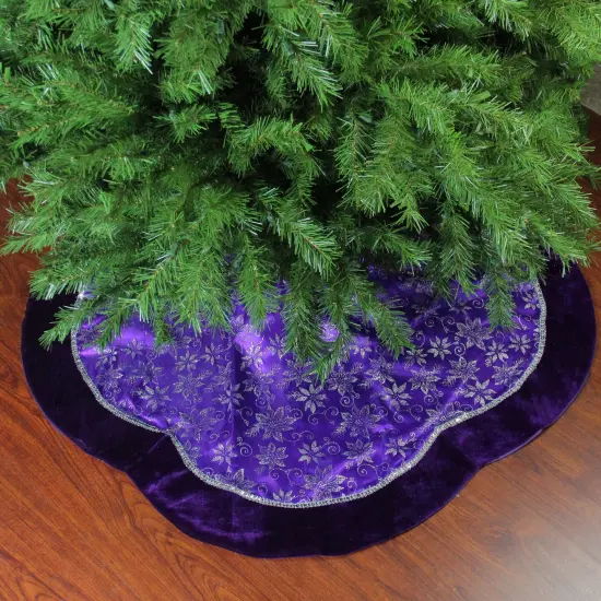 Northlight Glittered Floral Christmas Tree Skirt - 48" - Purple and Silver {1}
