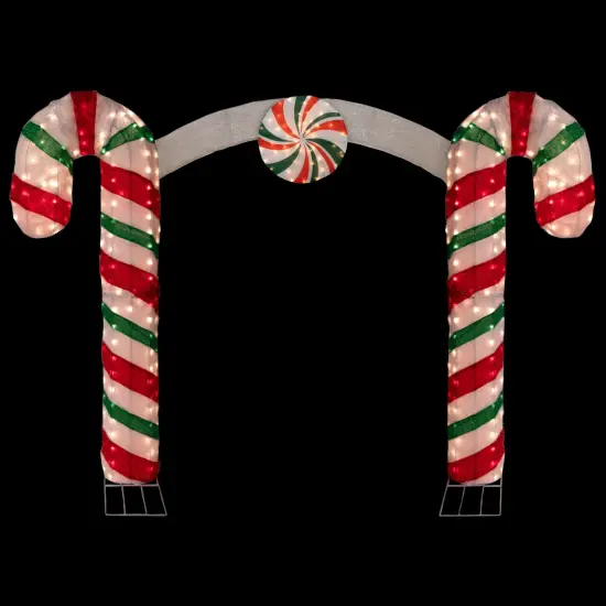 Northlight Lighted Double Candy Cane Archway Outdoor Christmas Decoration - 7' - Warm White Red {7}