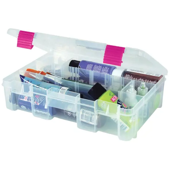 Creative Options Pro Latch Deep Utility Box 4-9 Compartments-11"X7.25"X2.75" Clear W/Magenta {3}