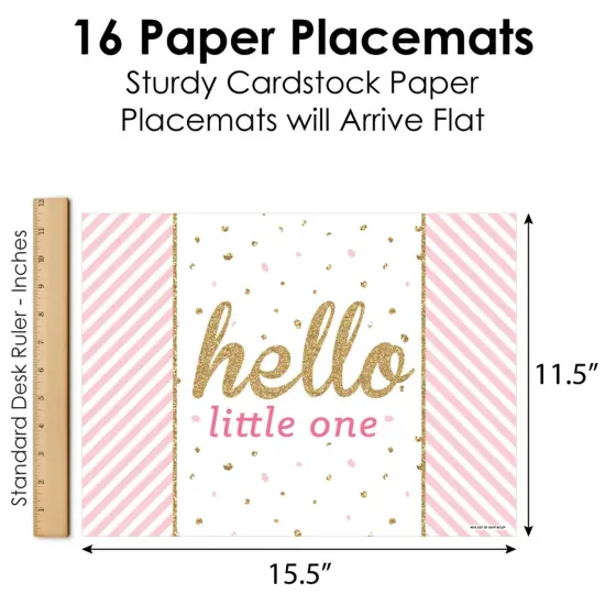 Big Dot of Happiness Hello Little One - Pink and Gold - Party Table Decorations - Girl Baby Shower Placemats - Set of 16 {6}