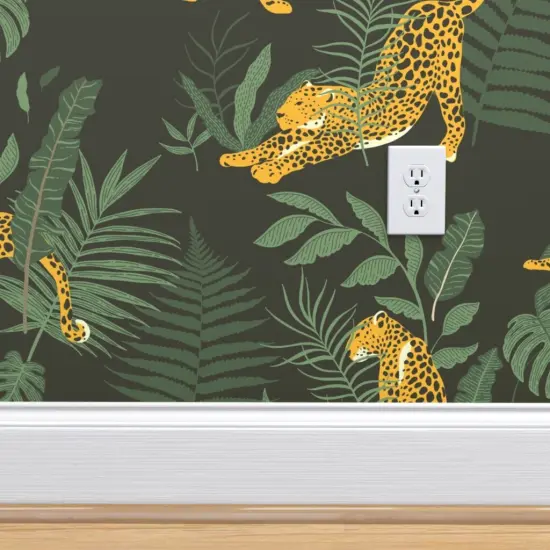 Peel & Stick Wallpaper 2FT Wide Modern Jungle Leopard Print Tropical Safari Banana Leaves Palm Fronds Custom Removable Wallpaper by Spoonflower {5}