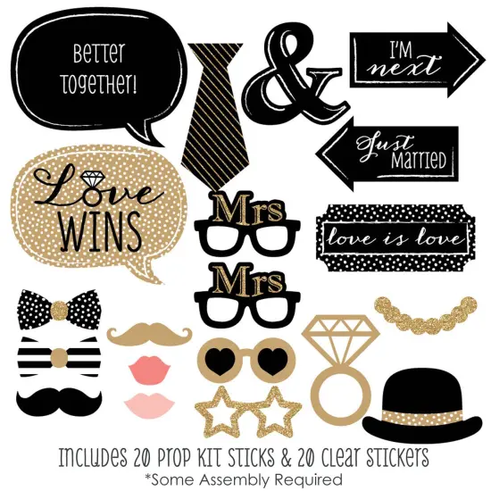 Big Dot of Happiness Mrs. and Mrs. - Gold - Lesbian Wedding Photo Booth Props Kit - 20 Count {3}