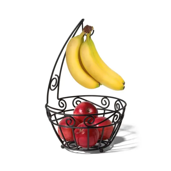 Spectrum Scroll Wire Fruit Bowl Hanger Holder Rack Black Matte Finish {4}