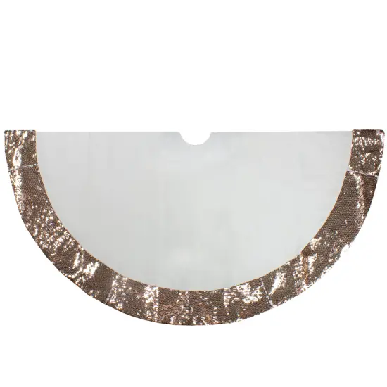 Northlight 48" Rose Gold and White Reversible Sequin Trim Christmas Tree Skirt {3}