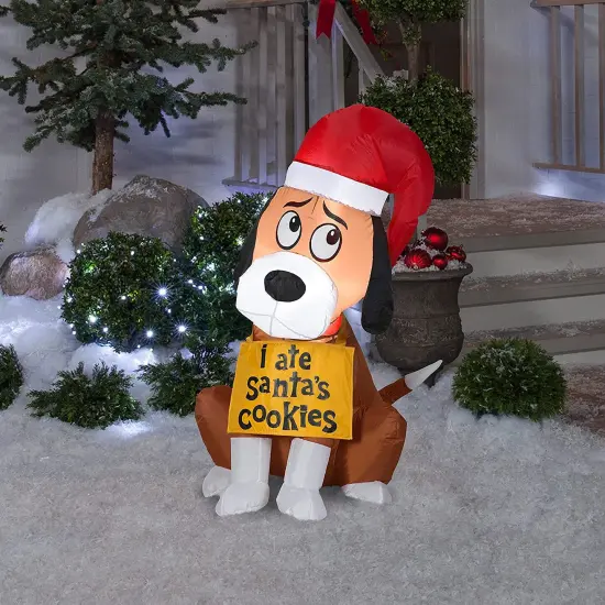 3.5' Gemmy Airblown Inflatable Christmas Dog Holding "I Ate Santa's Cookies" Sign Yard Decoration 118587 {2}