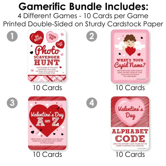 Big Dot of Happiness Conversation Hearts - 4 Valentine's Day Games - 10 Cards Each - Gamerific Bundle {4}