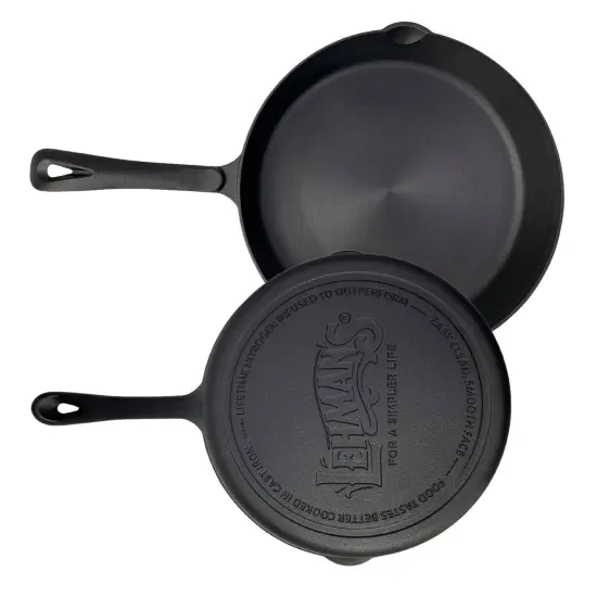 Lehman's Cast Iron Skillet - Nitrogen Hardened Cookware, Tough but Lightweight, No Need to Season, Silicone Safety Handle Included {2}
