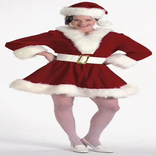 The Costume Center 3 Piece Burgundy Velvet Perky Christmas Pixie with White Trim &ndash; Size M Red {1}