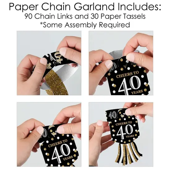 Big Dot of Happiness Adult 40th Birthday - Gold - 90 Chain Links and 30 Paper Tassels Decoration Kit - Birthday Party Paper Chains Garland - 21 feet {6}