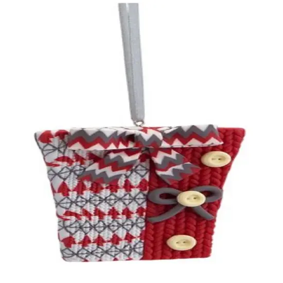 Melrose 3.25" Alpine Chic Red, White and Gray Knit Style Gift Box Christmas Ornament {1}
