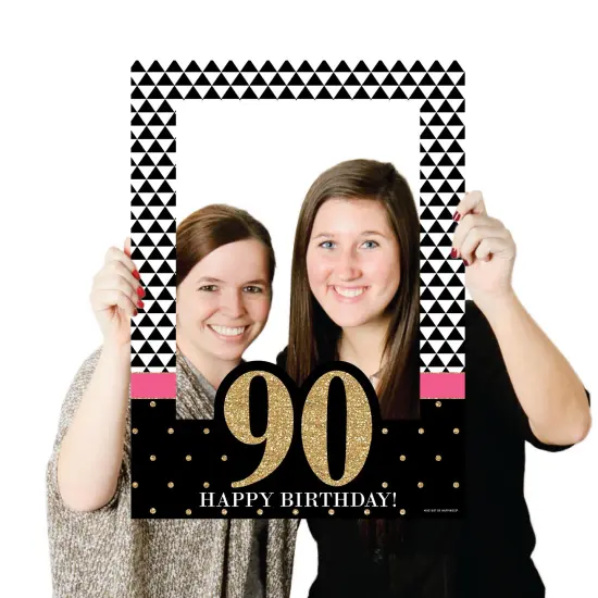 Big Dot of Happiness Chic 90th Birthday - Pink, Black and Gold - Birthday Party Selfie Photo Booth Picture Frame & Props - Printed on Sturdy Material {4}