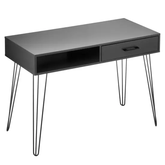 mDesign Metal/Wood Home Office Desk with Drawer, Hairpin Legs {5}