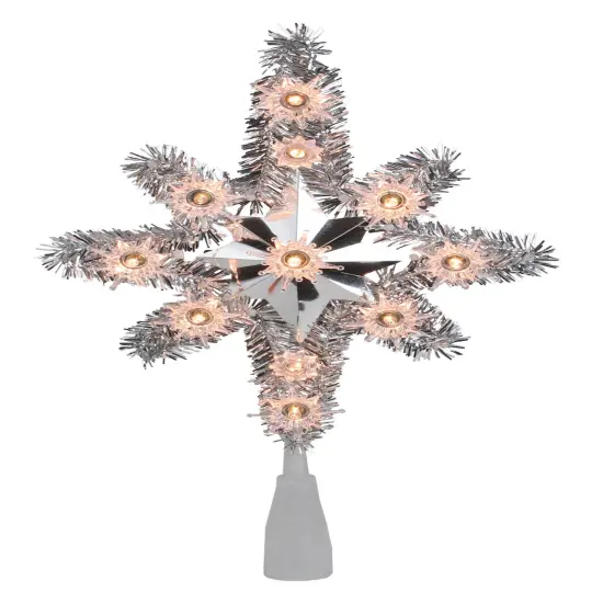Northlight 11" Silver Lighted Tinsel Star of Bethlehem Christmas Tree Topper - Clear Lights {3}