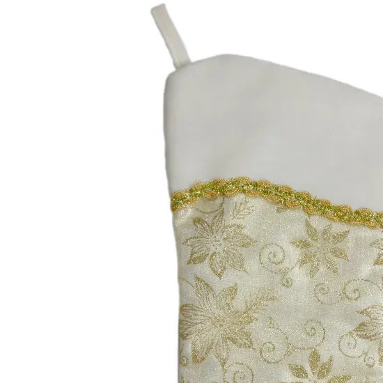 Northlight 20.5-Inch Gold and White Glitter Poinsettia Christmas Stocking With a Velvet Cuff {3}