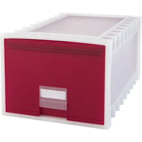 Plastic Archive Storage Box, Letter/Legal, 24-Inch Drawer, White/Red {1}