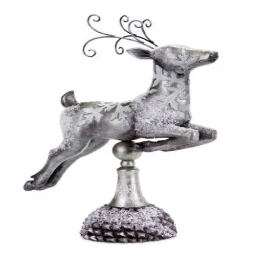 Diva At Home 17" Silver Snow Covered Right Facing Prancing Reindeer Christmas Tabletop Decoration {1}