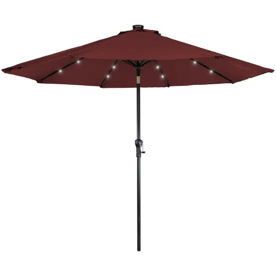 Northlight 9ft Solar Lighted Outdoor Patio Market Umbrella with Hand Crank and Tilt, Burgundy Red {1}