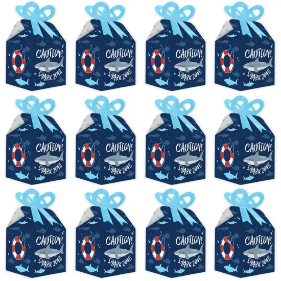 Big Dot of Happiness Shark Zone - Square Favor Gift Boxes - Jawsome Shark Party or Birthday Party Bow Boxes - Set of 12 {6}
