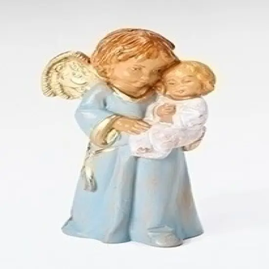 Roman 3" Brown and Blue "Bless this Child" Angel Boy's Christmas Figurine {1}