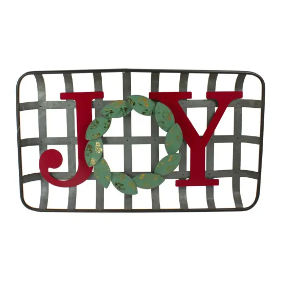 Northlight 24" Red and Green "JOY" Rustic Tobacco Basket Christmas Wall Decor Gray {1}