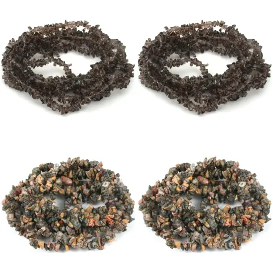 2 Black Chip FP Glass Bead Strand & 2 Jasper Chip Beads Gemstone Strand 34" {1}