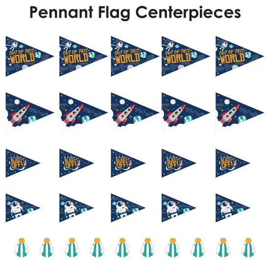 Big Dot of Happiness Blast Off to Outer Space - Triangle Rocket Ship Baby Shower or Birthday Party Photo Props - Pennant Flag Centerpieces - Set of 20 {7}