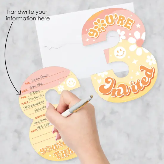 Big Dot of Happiness Young, Wild and Three - Shaped Fill-In Invitations - Boho Hippie Third Birthday Party Invitation Cards with Envelopes - Set of 12 {3}