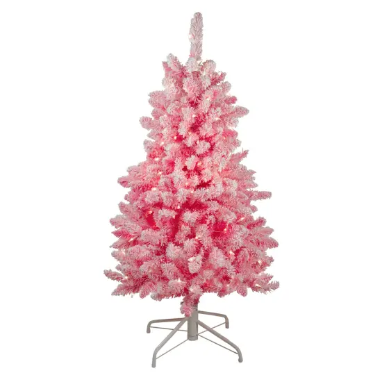 Northlight 4' Pre-Lit Flocked Pink Pine Slim Artificial Christmas Tree - Clear Lights {3}