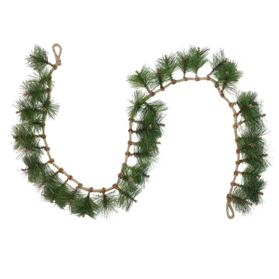 Napco Long Needle Pine and Rope Rustic Artificial Christmas Garland - 6' x 5" - Unlit Green {1}