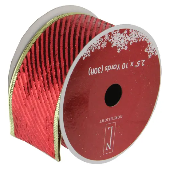 Northlight Club Pack of 12 Shiny Red and Gold Striped Christmas Craft Ribbon Spools 2.5" x 120 Yards {1}