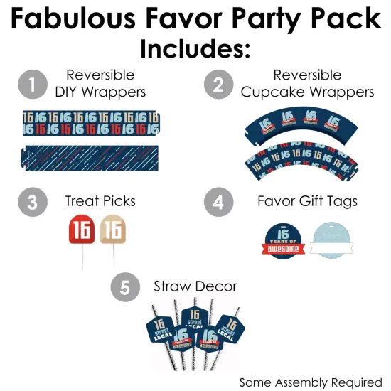 Big Dot of Happiness Boy 16th Birthday - Sweet Sixteen Birthday Party Favors and Cupcake Kit - Fabulous Favor Party Pack - 100 Pieces {3}