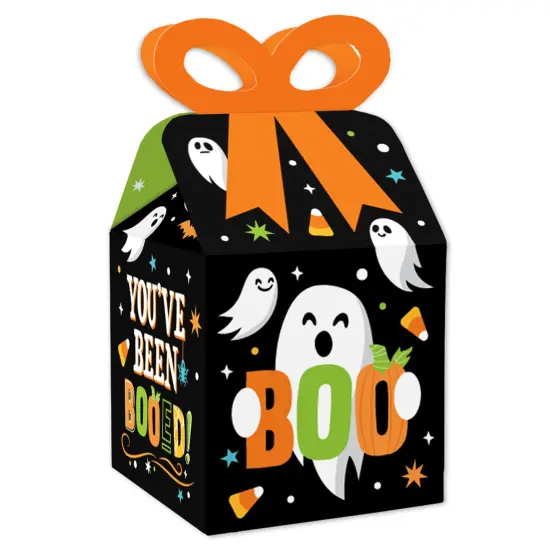Big Dot of Happiness You've Been Booed - Square Favor Gift Boxes - Ghost Halloween Party Bow Boxes - Set of 12 {1}