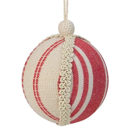 Northlight 4.75" White and Red Striped Ball Christmas Ornament with Rope Accent {1}