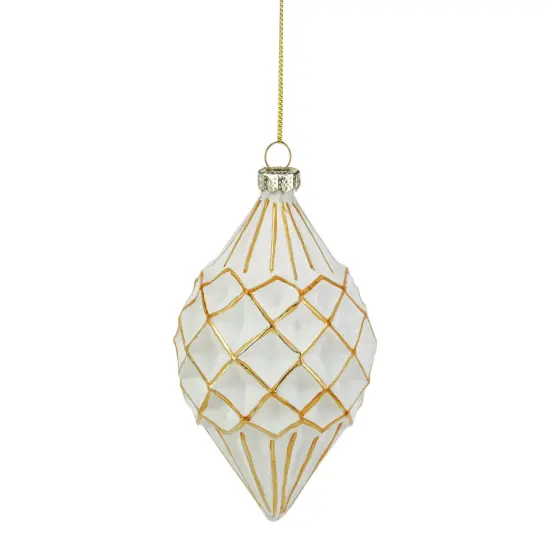 Northlight 5" Glittered White and Gold Geometric Finial Glass Christmas Ornament {3}