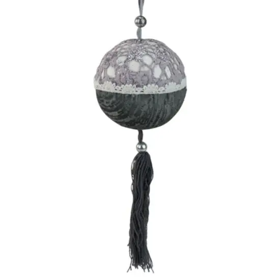 Allstate Crochet Glittered Christmas Ball Ornament - 4" - Gray {1}