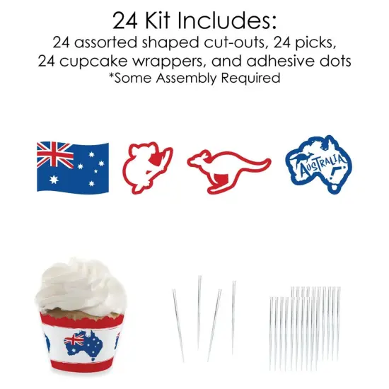 Big Dot of Happiness Australia Day - Cupcake Decoration - G'Day Mate Aussie Party Cupcake Wrappers and Treat Picks Kit - Set of 24 {6}