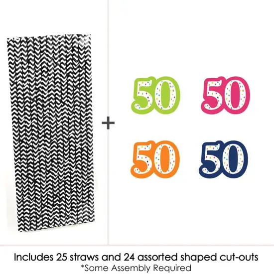 Big Dot of Happiness 50th Birthday - Cheerful Happy Birthday - Paper Straw Decor - Fiftieth Birthday Party Striped Decorative Straws - Set of 24 {4}
