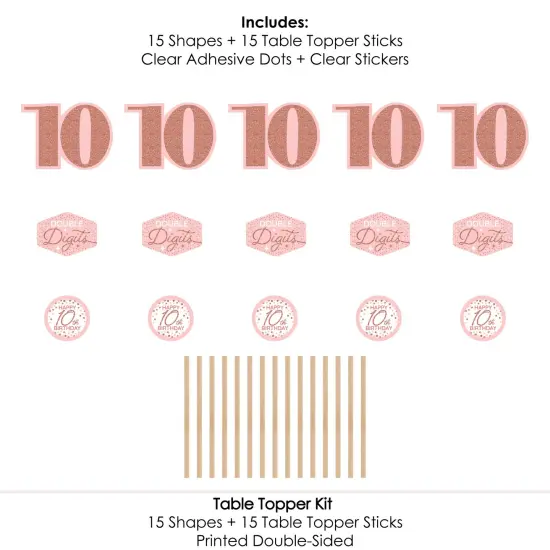 Big Dot of Happiness 10th Pink Rose Gold Birthday - Happy Birthday Party Centerpiece Sticks - Table Toppers - Set of 15 {7}