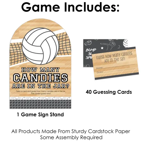 Big Dot of Happiness Bump, Set, Spike - Volleyball - How Many Candies Baby Shower or Birthday Party Game - 1 Stand and 40 Cards - Candy Guessing Game {4}