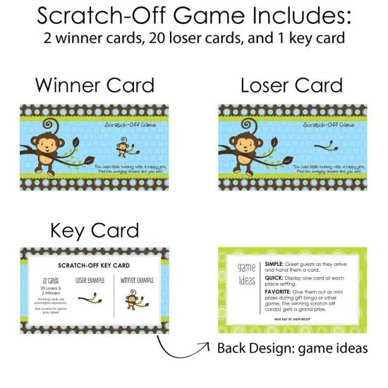 Big Dot of Happiness Blue Monkey Boy - Baby Shower or Birthday Party Game Scratch Off Cards - 22 Count {6}