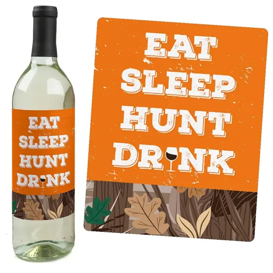 Big Dot of Happiness Gone Hunting - Deer Hunting Camo Baby Shower or Birthday Party Decor for Women and Men - Wine Bottle Label Stickers - Set of 4 {6}