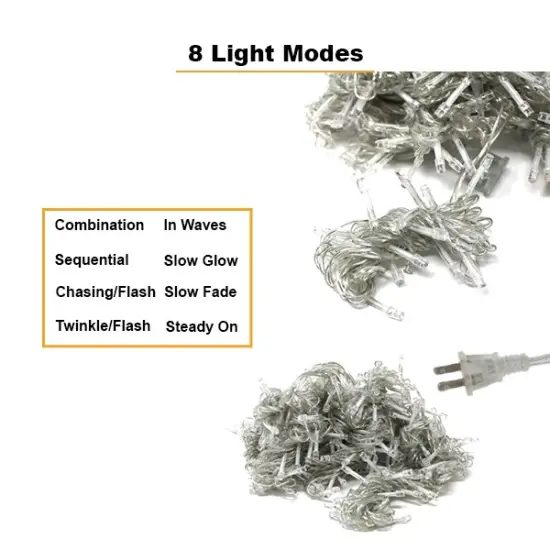 Perfect Holiday 200 LED Curtain String Lights Plug In - 8 Light Modes Warm white {7}