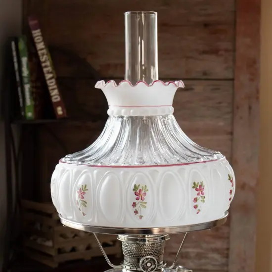 Aladdin Clear Lincoln Drape Table Oil Lamp with Amethyst Rose Glass Shade, Brass {6}