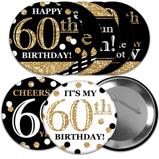 Big Dot of Happiness Adult 60th Birthday - Gold - 3 inch Birthday Party Badge - Pinback Buttons - Set of 8 {1}