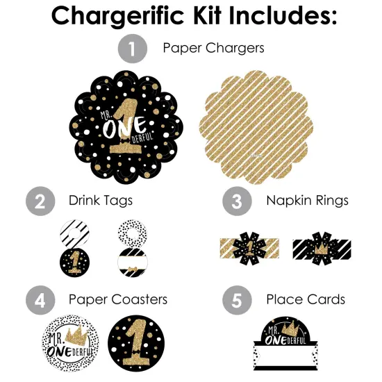 Big Dot of Happiness 1st Birthday Little Mr. Onederful - Boy First Birthday Party Paper Charger & Table Decorations Chargerific Kit for 8 {4}