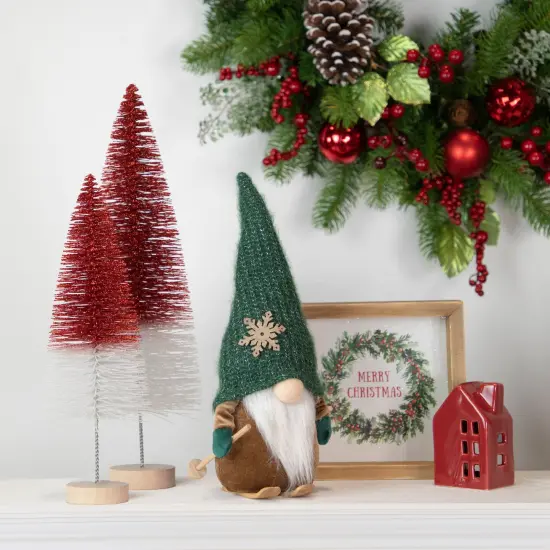 Northlight Skiing Gnome with Snowflake Knitted Hat Christmas Decoration - 12.5" Green {3}