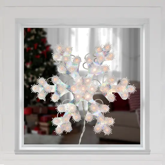 Northlight Lighted Holographic Snowflake Christmas Window Decoration - 12" - Clear Lights Silver {3}